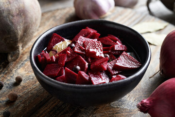 Red beet kvass - probiotic food with red beets and spices - obrazy, fototapety, plakaty