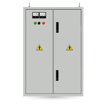 Electrical box, industrial electrical control panel. Substation. Vector image