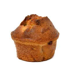 Baked cupcakes with pear on a white isolated background
