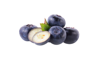Group of fresh juisy blueberries isolated on transparent png