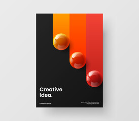 Creative book cover design vector layout. Geometric realistic spheres annual report template.