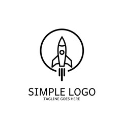 rocket launch logo with line art design style, simple, minimalism