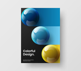 Minimalistic postcard vector design template. Fresh realistic spheres journal cover concept.