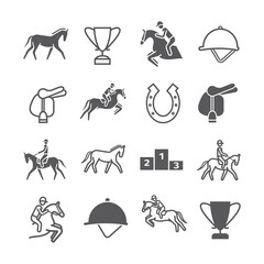 Horse banner line icons set. Equestrian. Vector signs for web graphics