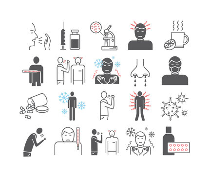 Influenza. Flu Symptom Icons Set. Vector Signs For Web Graphics.