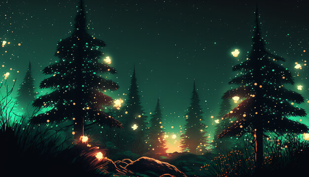 Christmas time. Magical Christmas art landscape. Merry Christmas. Digital art image.