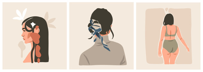 Hand drawn vector abstract graphic contemporary modern art,aesthetic fashion illustration with boho,beautiful modern female,simple trendy style.Woman design concept art. Fashion model print and poster