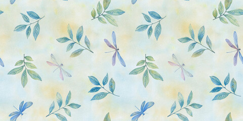 Leaves watercolor seamless pattern. abstract botanical background