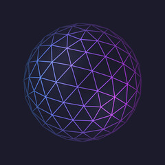 Low poly round circle line geometric shape of neon color, isolated vector round frame hologram. Planet globe mathematics and geometry figure, low-poly frame perspective