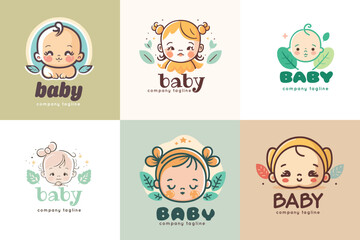 Cute baby girl boy logo template set Vector cartoon illustration Icon
