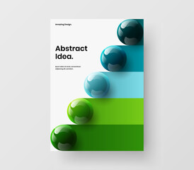 Bright leaflet vector design concept. Amazing 3D spheres journal cover illustration.