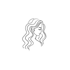 Women logo lineart template.Beauty wavy hair salon.Stock vector illustration.