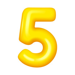 Number five numeral, fifth yellow glossy balloon. Vector anniversary celebration symbol, 5 numeral for advertising and promotion banner, greeting cards design element, shiny digital figure