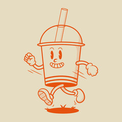 Cute Cup Character, Retro Mascot Character