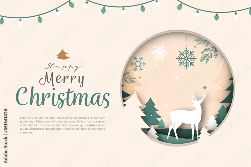 Canvas Prints christmas card with text and circle frame decoration in sage green and beige color theme