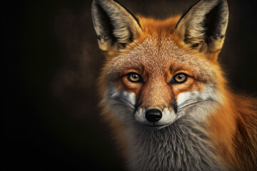 Fototapeta premium Red Fox - vulpes vulpes, close-up portrait with bokeh in the background. Making eye contact. Digital art
