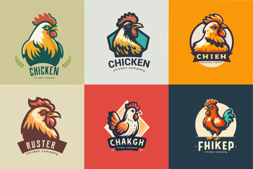 Set of chicken roster logo label illustration. Chicken mascot logo vector