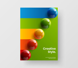 Premium catalog cover vector design layout. Trendy 3D balls front page illustration.