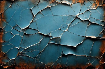 Background with old distressed cracked blue rusted concrete wall. Vintage texture