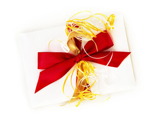 Gift card with red and yellow ribbons