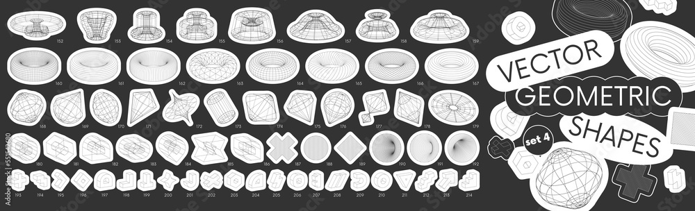 Fototapete set stickers with different linear form inspired by brutalism, distortion and transformation of figu