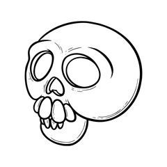 Pirate skull in cartoon style. Sketch of a human skull. Vector illustration isolated in white background