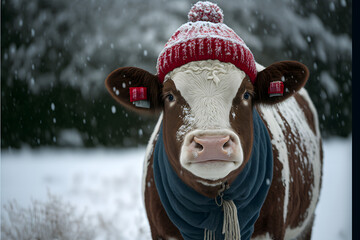 Fototapeta cow in winter obraz