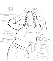Woman having fun in the kitchen vector