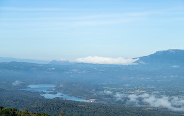 Nature scenary view of Phupapor view of Loei Thailand in morning time of winter season. local Thailand destination place for tourism.