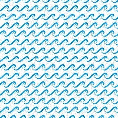 Sea, ocean and river water blue waves seamless pattern. Summer print for fabric and textile, nautical geometric ornament or wrapping paper vector background with curly waves