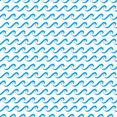 Sea, ocean and river water blue waves seamless pattern. Summer print for fabric and textile, nautical geometric ornament or wrapping paper vector background with curly waves