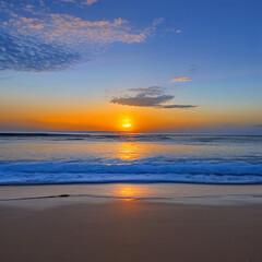 Sunset on the tropical beach with some clouds in the sky. Golden hours; resort