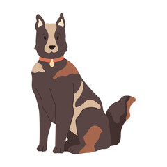 Dog personage portrait, isolated cute domestic pet character sitting straight and posing. Puppy with collar on neck. Breed of canine. Vector in flat style