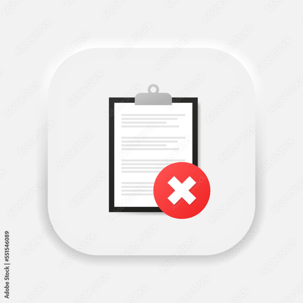 Aufkleber clipboard and x mark. clip board and red round icon with cross mark. reject, wrong, bad mark symbol 
