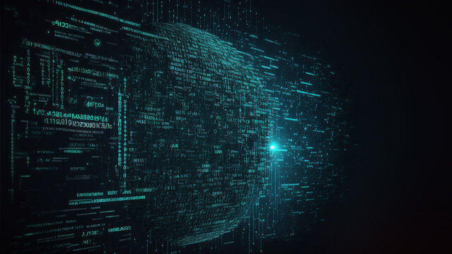 green matrix code structure with red dangerous code lines - illustration, threat, crime, virus, hack,generative ai