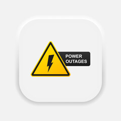 Power outages vector icon. Blackout sign. Badge with lightning bolt symbol in neumorphism style. Vector EPS 10