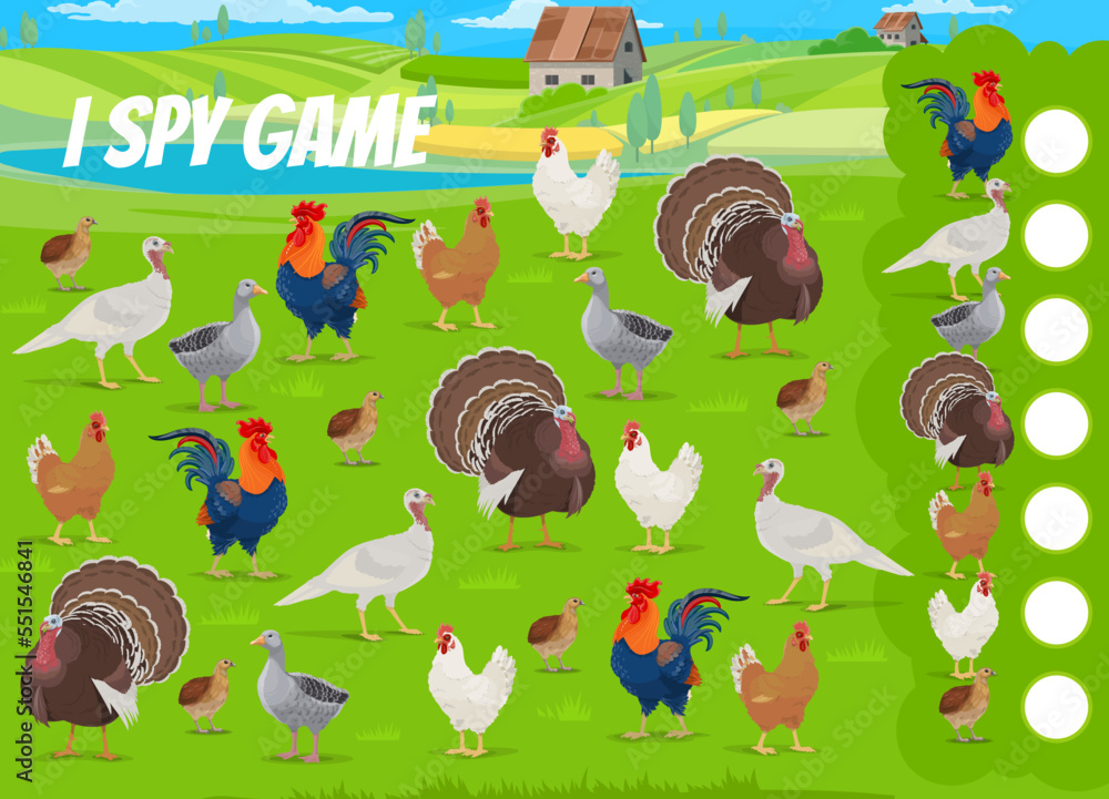 Aufkleber farm animals. i spy game worksheet. child object finding and counting quiz, kids calculation puzzle 