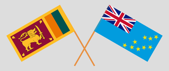 Crossed flags of Sri Lanka and Tuvalu. Official colors. Correct proportion