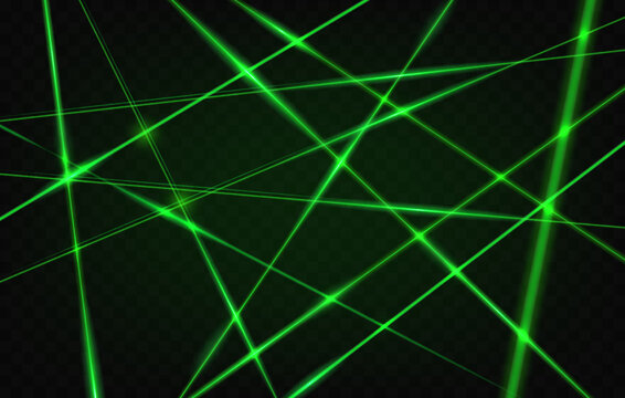Crossed laser green light beams on black background, vector neon glow lines effect. Green laser flashes and rays of energy, futuristic tech scanner laser lights and sparkle shines in dark space galaxy