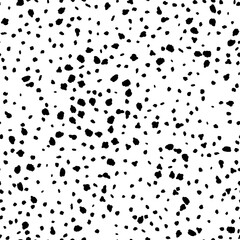 Dalmatian seamless pattern. Spotted background or wallpaper, textile print with animal fur pattern, wrapping paper or fabric seamless backdrop with dalmatian dog or cow skin texture