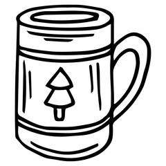 Hand drawn Christmas drink cup. Winter drink with whipped cream and lollipop. Christmas card. Doodles. Vector illustration on white background