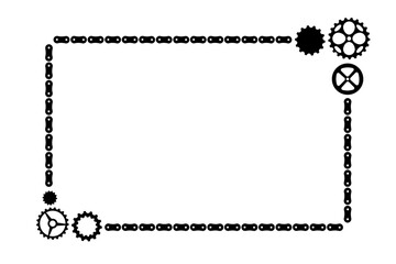 Rectangle border made of bicycle chain and tools and chain rings. Square, rectangle frame. Vector illustration