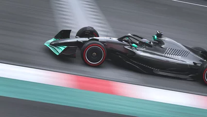 Fototapete F1 Racing car panning cross the finish line 3D illustration.