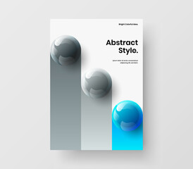 Unique catalog cover A4 design vector template. Premium realistic spheres brochure illustration.