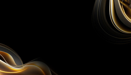 Fototapeta premium Abstract smooth shiny color golden wave design element with gold glitters effect on black background. Gold wave flow. 3D rendering