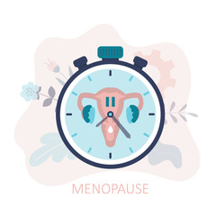 Woman biological clocks, limited fertility. Medical concept, feminine age. Menopause. Climacteric. Women's health. Menstrual periods. Flat vector illustration