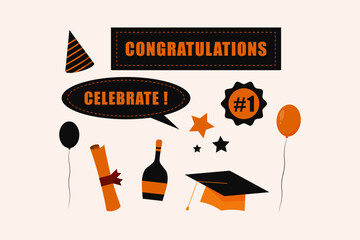 Design vector asset for graduation and graduation parties. vector illustration of a hat, tie, glasses and college themed design.