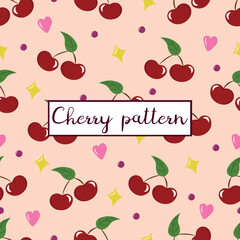 Soft patterned background. Seamless flat pattern with cherry. Berries pattern, backdrop, fabric, textile. vector drawing.