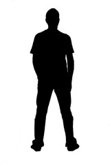  silhouette of a rear view of man on white background