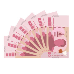 Thai Baht Vector Illustration. Thailand, Cambodia, Laos money set bundle banknote. Paper money 1000 THB. Flat style. Isolated on white background. Simple minimal design.